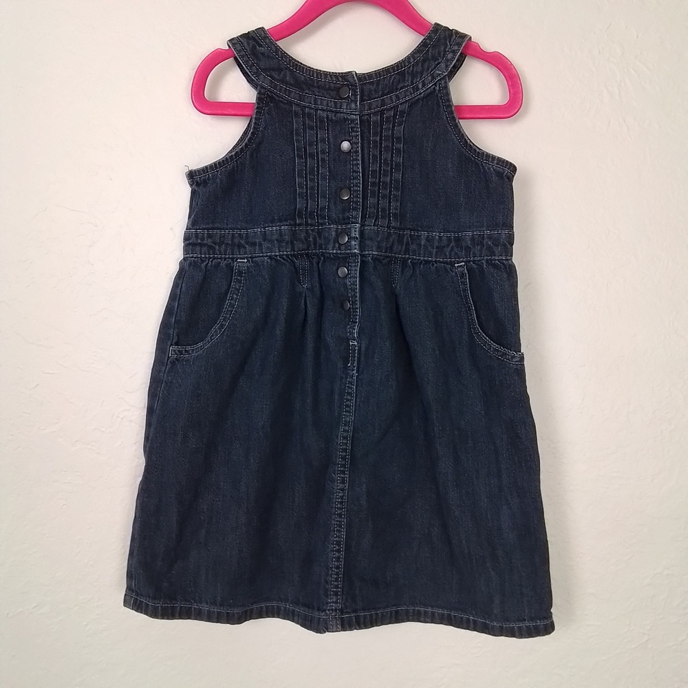 Old Navy‎ Girls 4T Denim Dress Sleeveless Snap Front Blue Cotton Pinafore Style